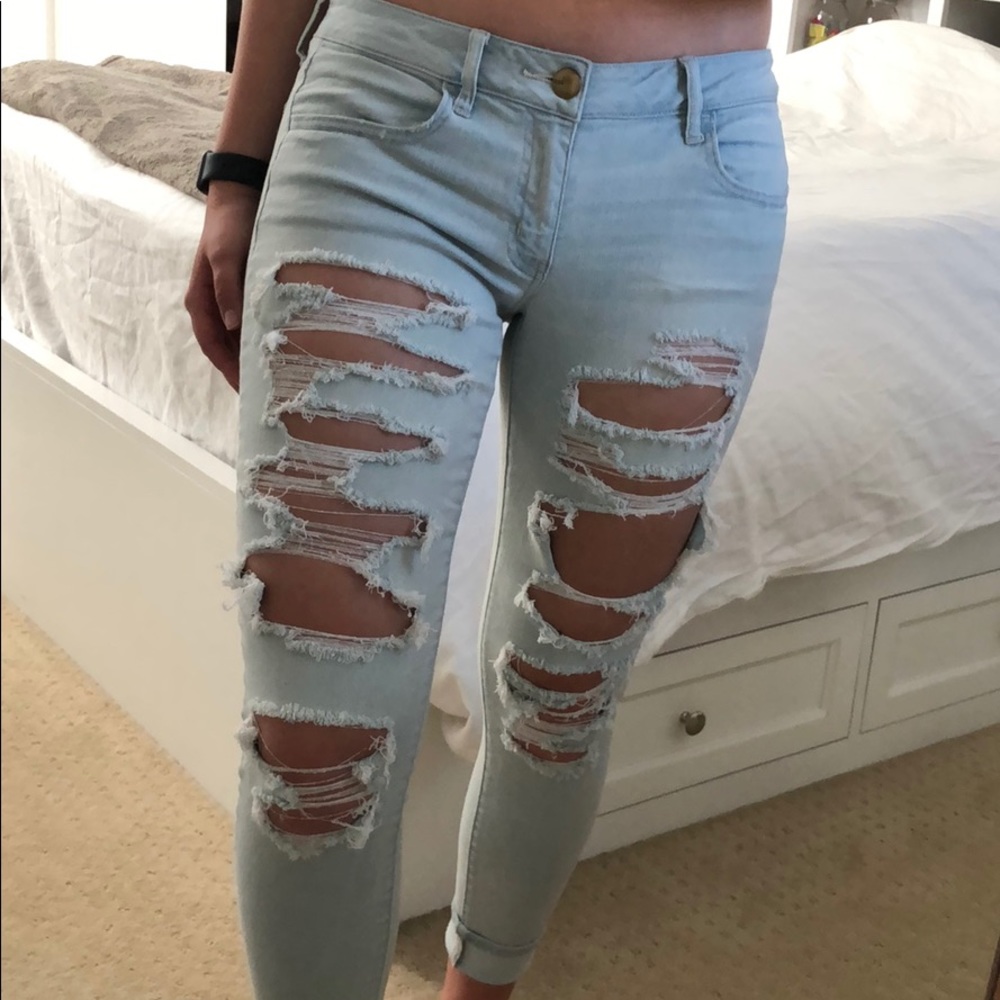 Light Wash Ripped Super Low Rise Jeggings